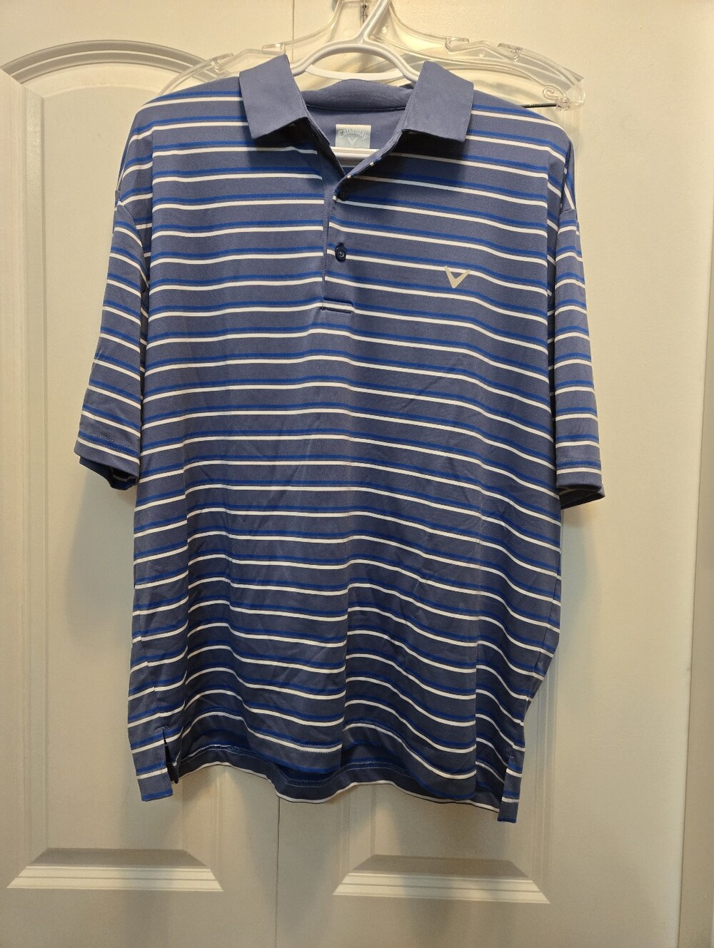 Callaway Men's Steel Blue Striped Polo Shirt - V Logo